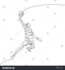Continuous One Line Drawing Basketball Player Jumps Doing Slam Dunk Sport Theme Line Drawing Line Art Drawings Hipster Drawings