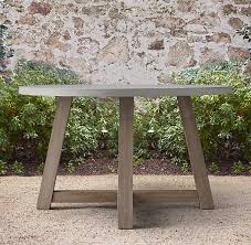 French Beam Weathered Concrete Teak Round Dining Table Outdoor Tables Round Dining Table Patio Table
