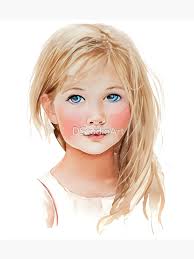 Lienzo con la obra «Rostro de niña con ojos azules y vestido blanco