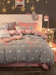 Adorewe Shein Womens Shein 2 2m 4pcs Flamingo Print Duvet Cover Set Adorewe Com Bedroom Decor Small Room Bedroom Flamingo Room Decor