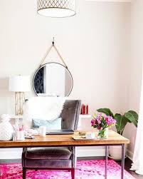 A touch of tassel never fails to give your home that boho vibe. Glam Office Design Wayfair Home Office Decor On Trend Office Decor Circle Mirror Gold Accents Pink Rug Wh Decoracao De Escritorio Feminino Home Decoracao