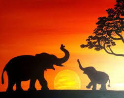 So this is basically my version of lucie bilodeau's elephant painting. Elephant Sunset Meets African Wisdom Etsy Sunset Canvas Painting Elephant Painting Canvas Elephant Painting