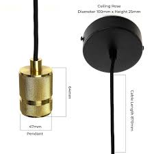 Gold Knurling Pendant With Black Ceiling Rose 870mm Cable E27 Ceiling Rose Black Ceiling Led Festoon Lighting