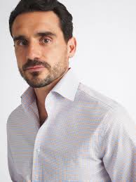 Thomas Mason Non-Iron Light Blue and Orange Multi Check Shirt