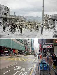 1945年 2019年5月3日平行時空74年 香港重光在旺角彌敦道山東街口 大群細路走出彌敦道 今天已過80歲 右邊為 鑰智中學 左邊 新東亞劇場 彌敦道與山東街交界建於1931年 砵崙戲院 後改裝為 勝利戲院 於日佔時期曾改稱 新東亞劇場 1931 195 hong kong