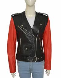 Collarless Red And Black Hailey Baldwin Leather Jacket Ujackets