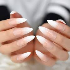 Amazon Com Ombre Extra Long French Nail Extreme Stiletto Sharp Gradient Nude White 24 Fake Nails Acrylic Nails Manicure Tips 24 Pcs Beauty Another cute long acrylic nails can be achieved by painting your square coffin nails with a bright orange color.