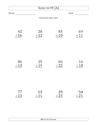 The Large Print Adding 2 Digit Numbers With Sums Up To 99 12 Questions A Math Works Super Teacher Worksheets Teacher Worksheets Math Free Math Worksheets