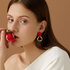 Red Color Women Dangle Earrings Geometric Pendants Gold Color Metal Hook  Earrings Long Hang Earrings pendientes fashion jewelry