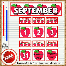 Free Printable September Classroom Calendar For School Teachers