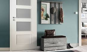 Meuble De Couloir Sesley Avec Armoire Miroir Et Banc De Rangement