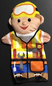 MELISSA & DOUG Hand Puppet Construction Worker Harry Beamer Vintage w/  Stick $38.00