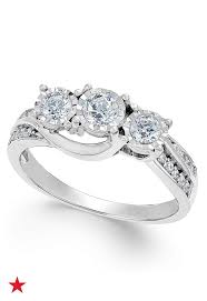 Macy S Diamond Three Stone Ring In 14k White Gold 1 2 Ct T W Reviews Rings Jewelry Watches Macy S White Gold Diamond Wedding Rings 14k Rose Gold Engagement Rings Three Stone Rings