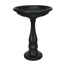 Mpg Aged Charcoal Finish Cast Stone Birdbath Pf6051ac The Home Depot Bird Bath Bird Bath Fountain Bird Bath Bowl
