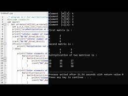 Program In C For Multiplication Of Two Square Matrices Matrix Multiplication Computer Programming