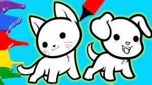Draw guidelines a third of the way into the largest circles, and draw out these sweeping shapes for the cat's legs. How To Draw Cute Cat And Dog Easy Coloring Animals For Kids Learn Art Easy Tutorials Youtube