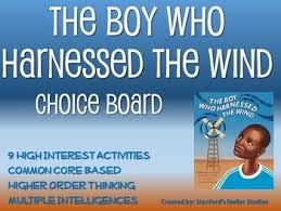 The Boy Who Harnessed The Wind Choice Board Novel Study Activities Book Project Novel Study Activities Novel Studies Book Activities