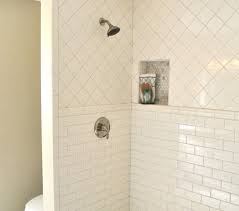 Diamond allora 7 x 13 porcelain wall & floor tile. Shower Pencil Rail Transitional Bathroom Rafterhouse White Tile Shower Shower Tile Shower Tile Patterns
