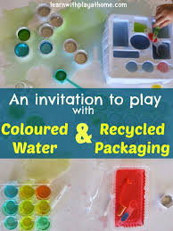 Invitation To Play And Learn With Coloured Water And Recycled Packaging Invitation To Play Craft Activities For Kids Invitations