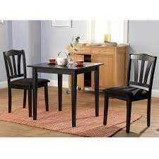 3 Piece Wood Dining Set With Square Table And 2 Chairs In Black Nook Dining Set 3 Piece Dining Set Kitchen Dining Sets