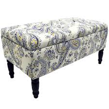 Use it in the living room or family room to contain controllers, remotes or toys or place it in a bedroom to hide pillows or throws. Paisley Storage Ottoman Stool Blanket Box Padded Trunk Blue Black Cream Watson S On The Web Furniture Storage And Homewares