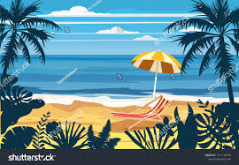 Summer Holidays Vacation Umbrella Beach Chair Seascape Landscape Ocean Sea Beach Coast Palm Leaves Tropical Leaves Beach Chairs Vacation Holiday Vacations