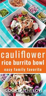 Mexican Cauliflower Burrito Bowl With Refried Beans Recipe Spicy Vegetarian Recipes Asian Vegetarian Recipes Vegetarian Recipes Easy