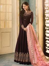 Black And Pink Combination Salwar Suit Dark Brown And Pink Motif Embroidered Ghera Anarkali Suit Fashion Designer Lehenga Choli Salwar Kameez Designs