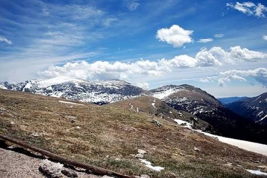 Trekkers on alpine ridge