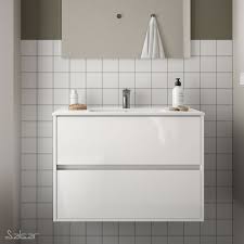 Plan vasque blanc en céramique fourni. Ensemble Meuble De Salle De Bain 80cm 2 Tiroirs Blanc Et Vasque Porcelaine Noja Salgar 85044 Vita Habitat