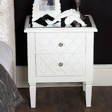 No bedroom is complete without a stylish side table, and our fantastic range caters to all tastes and room themes. Blanca White Wooden Mirrored Top Chest 2 Drawer Bedside Table Cabinet Picture Perfect Home