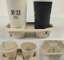 Party Four Cup Tray Double Coffee Cups Sugarcane Holder with Khtm-H002