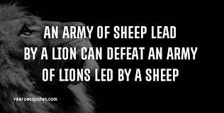 An army composed of sheep but led by a lion is more powerful than an army of lions led by a sheep. An Army Of Sheep Led By A Lion Quote Veeroesquotes