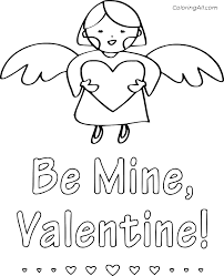 Pick out your favorite shades of red and pink, then color in this cute valentine message. Be Mine Valentine And An Angel Coloring Page Coloringall