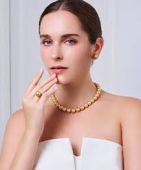 Pearl Masters Custom Organische Natürliche RICH GOLDEN Echte  Südsee-Zuchtperlen Halskette, 14K Massivgold Verschluss Mit Diamanten  #SN216 Perlenkette Damen Gold