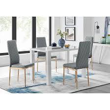 Our dining room furniture sets add a touch of elegance to your home and make you feel like you're fine dining every night. Ivy Bronx Eubanks 4 White Dining Table And 4 Grey Gold Leg Chairs Reviews Wayfair Co Uk