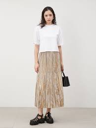 箔プリントウエストゴム2段プリーツスカート(ロングスカート)｜スカート｜Mila Owen（ミラオーウェン）の通販サイト 【公式】