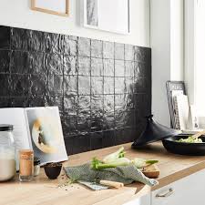 Carrelage Mur Pierre Noir Nacre Nacree L 10 X L 20 Cm Ibiza Ibiza Cuisine Noire Et Bois Carrelage