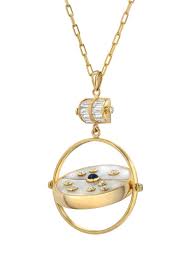 Retrouvai Jewelry Two Tone Grandfather Compass Necklace Handcrafted In 18 Karat Yellow Gold Detailed In Mother Of Compass Necklace Jewelry Diamond Drops