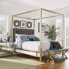 Maybe you would like to learn more about one of these? Weston Home Umberton Eastern King Size Canopy Bed In Champagne Gold Finish And Dark Gray Square Tufted Headboard Walmart Com Walmart Com
