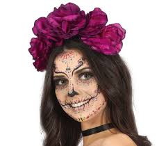 Haarreif mit 5 großen Blumen Lila Day of the Dead Kopfschmuck