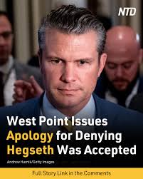 The U.S. Military Academy has apologized for falsely saying President-elect  Donald Trump's nominee to lead the Pentagon, Peter Hegseth, was never  accepted into the school, known as West Point.