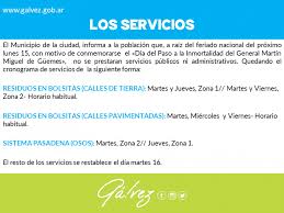 Lunes feriado is on facebook. Municipio De Galvez Los Servicios Por El Feriado Del Lunes 15