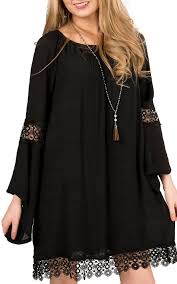 Wrangler Women S Black With Crochet Trim Long Sleeve Peasant Dress Long Sleeve Peasant Dress Cowgirl Dresses Casual Prom Dresses