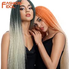 This edgy angled bob spices. Fashion Idol Afro Kinky Straight Hair Weave Long Braided Wig Cosplay 38inch Lace Front Wigs For Black Women Ombre Pink Green Wig Buy At The Price Of 22 91 In Aliexpress Com