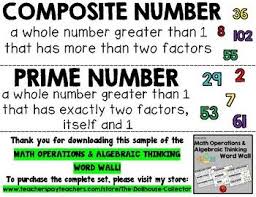 Math Operations Algebraic Thinking Word Wall Freebie Sample Composite Prime Math Operations Word Wall Algebraic Thinking