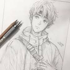 Pencil Sketch Black And White How To Draw Anime Heads Boy Drawing Anime Sketch Anime Drawings Anime Character Drawing Start by drawing a large circle and a neck.