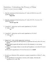 Unlocking the power of data (9780470601877) by lock, robin h.; Statistics Ch 4 Section 3 Statistics Unlocking The Power Of Data Chapter 4 Section 3 Answers In Bold 1 State The Conclusion Of The Test Based On A Course Hero