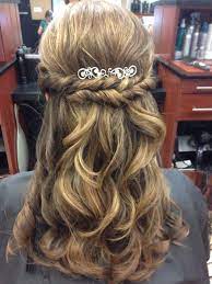 Curled Prom Hairstyle With Twist And Sparkly Barrette Hairstyles With Barrettes Prom Hairstyles For Long Hair Curled Prom Hair
