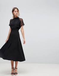 Black A Line Dress With Sleeves Liquorish Liquorish A Line Lace Detail Midi Dress Fashion Formal Dresses With Sleeves Funky Dresses